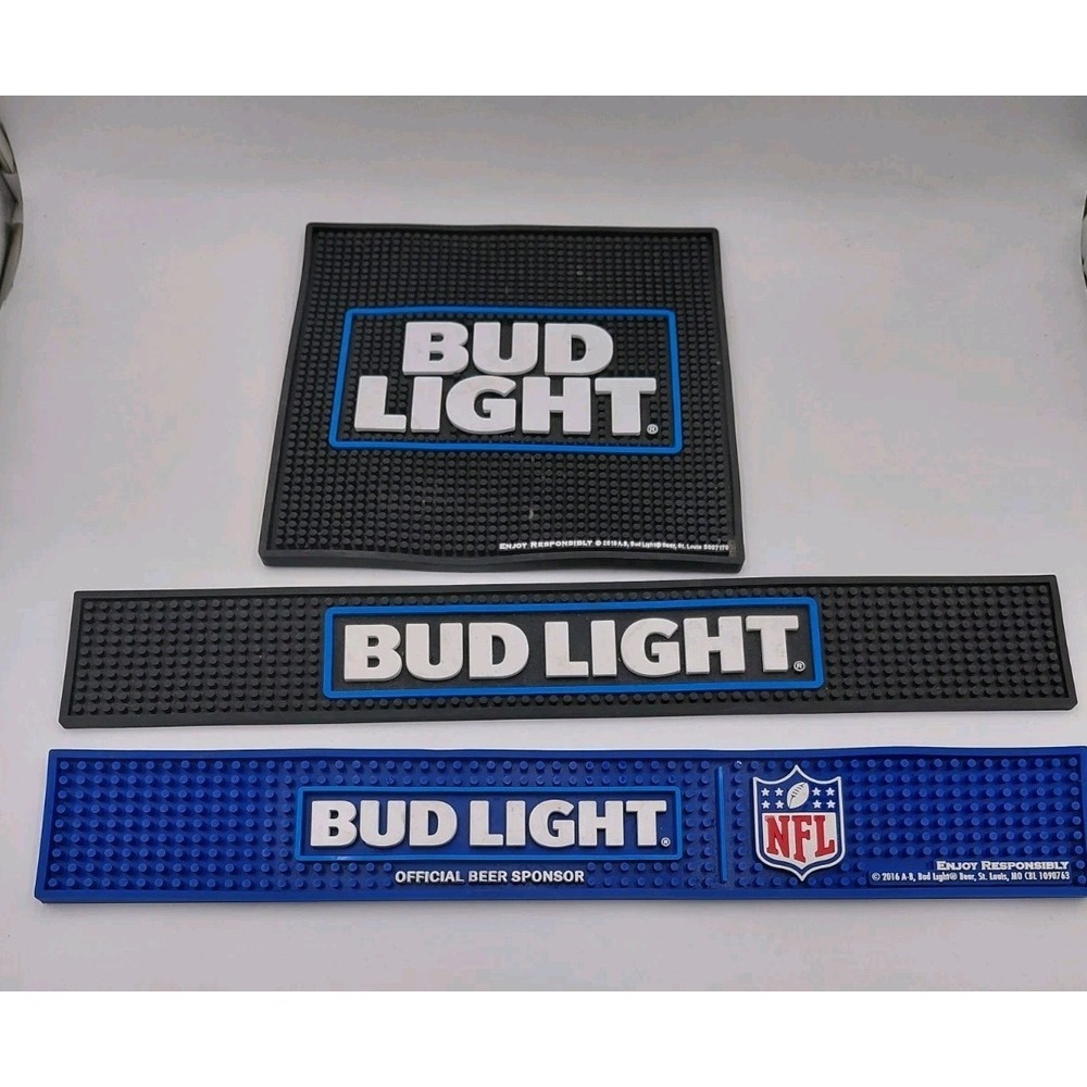 Lot of 3 Bud Light Beer Rubber Bar Spill Mats NFL